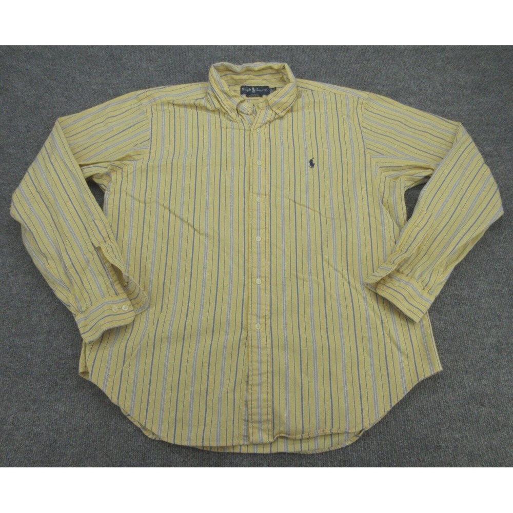Ralph Lauren Mens Button Down Classic Fit Yellow Blue Striped Size 17 36/37